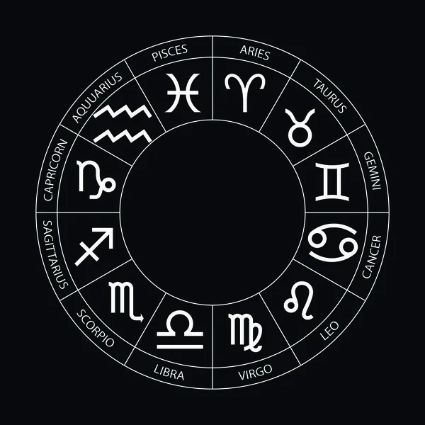 Astrologia gráfica vetorial definida em fundo preto — Vetor de Stock