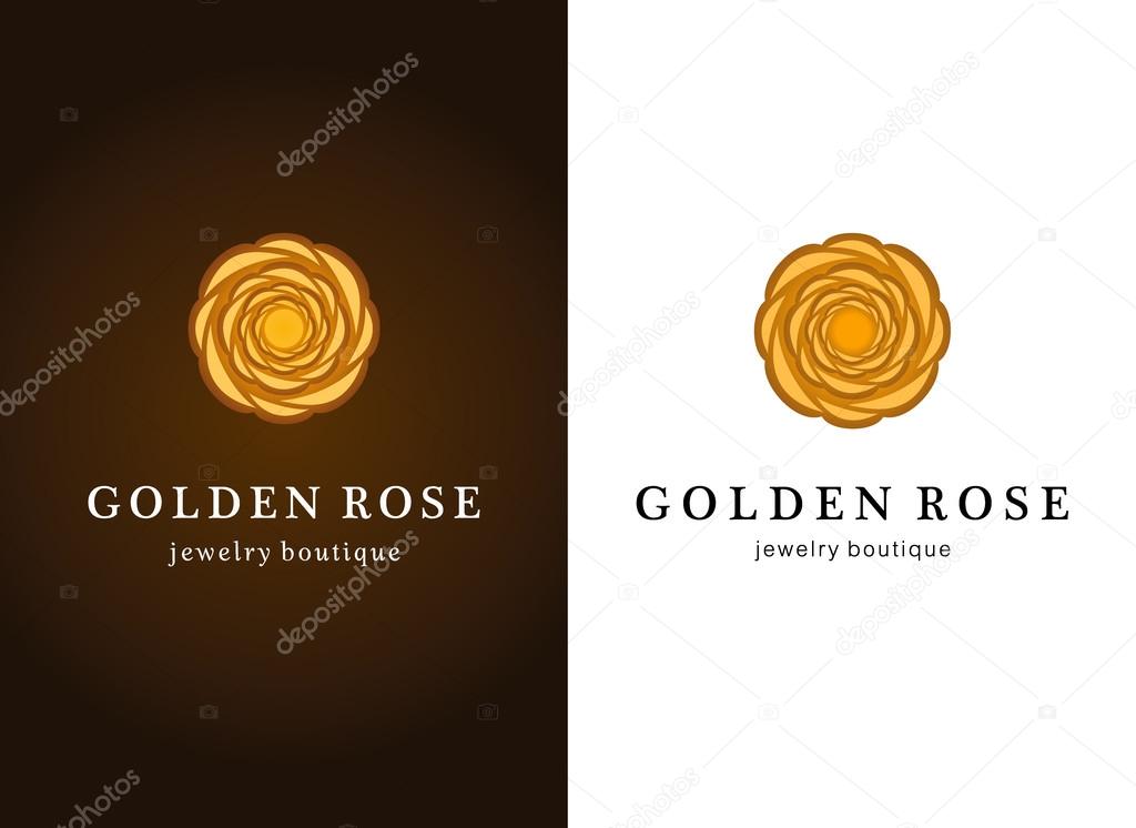 Elegant vector flower logo. Premium symbol. Graceful sign. Golden rose