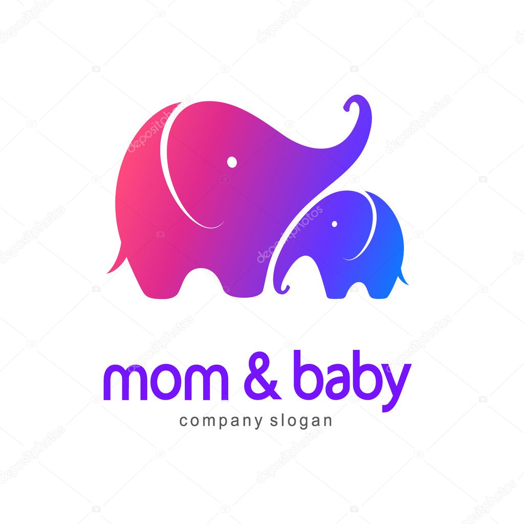 Vector logo mother elephant with a baby elephant