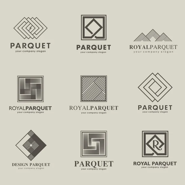 Set of vector logos parquet, parquet board, laminate, flooring. — Stock Vector