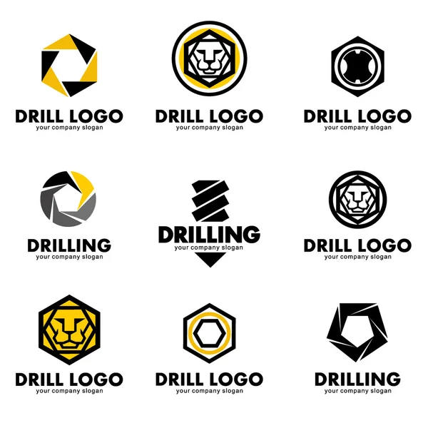 Conjunto de logotipos para la herramienta, broca, perforación — Archivo Imágenes Vectoriales