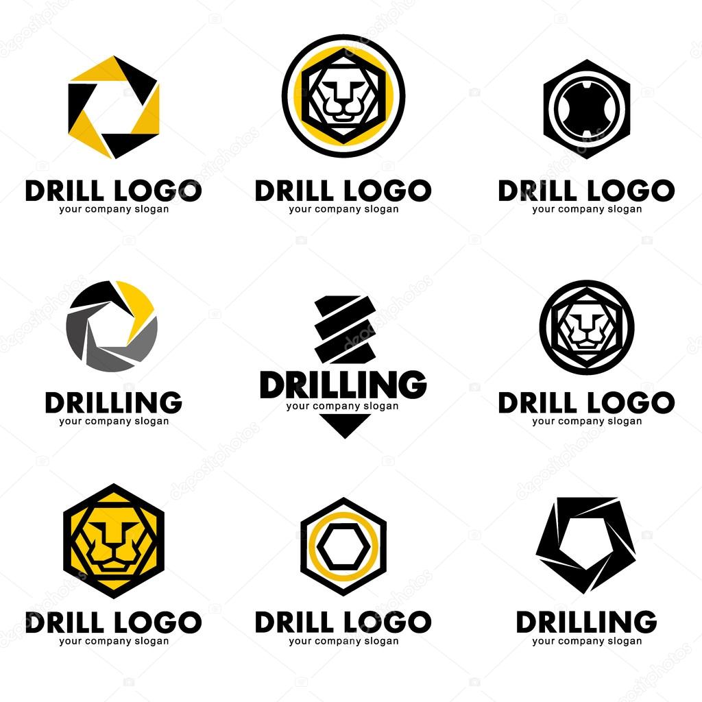 Set of logos for the tool, drill bit, drilling