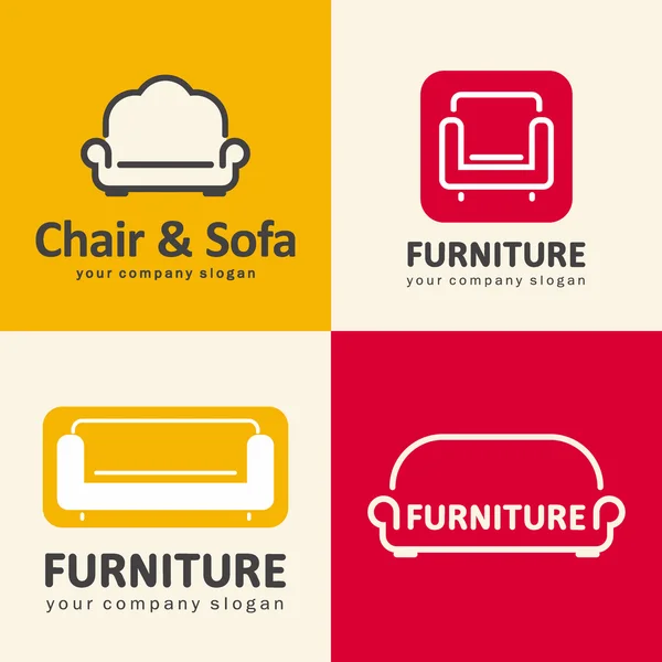 Logos pour magasin de meubles. Canapé et icônes chaise — Image vectorielle