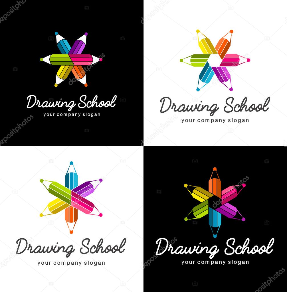 Set of vector logos for school drawing