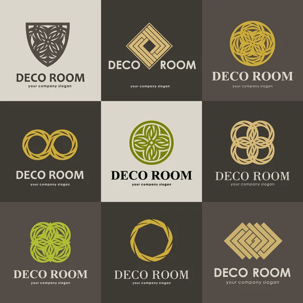 Een collectie van logo's voor interieur, meubelwinkels, bedrijven maken meubels, interieur items en huisdecoratie. Set 1 — Stockvector