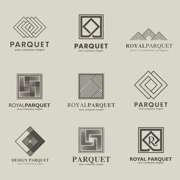 Juego de logos vectoriales parquet, tablero de parquet, laminado, pavimentos . — Archivo Imágenes Vectoriales