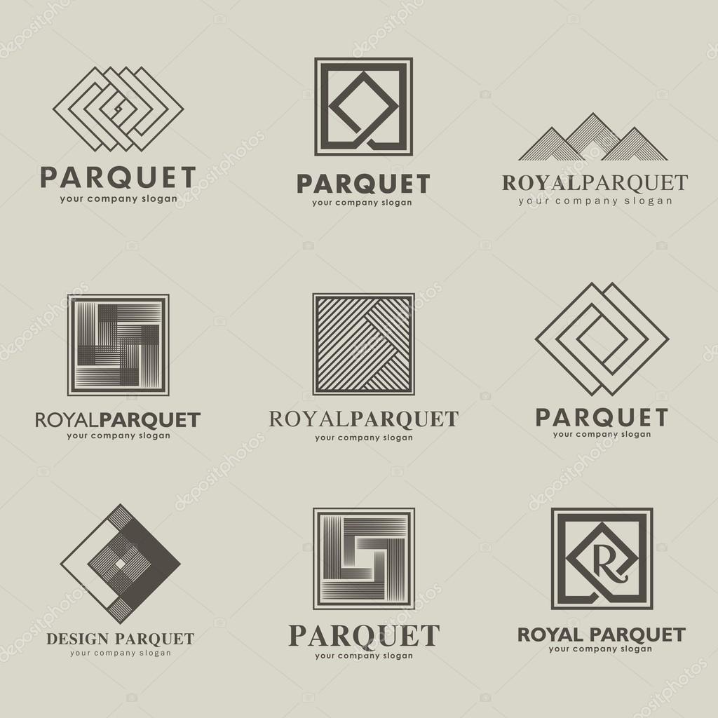Set of vector logos parquet, parquet board, laminate, flooring.