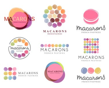 Vektör logo macaron Salonu, butik, mağaza için kümesi