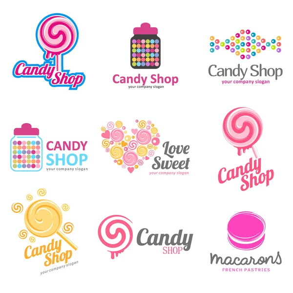 Vector set of logos for sweets, candy shop, boutique, store — Stock Vector