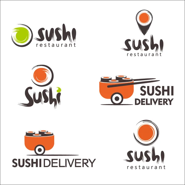 Colección de logos vectoriales de sushi. Diseño de Logo para restaurantes de comida japonesa — Vector de stock