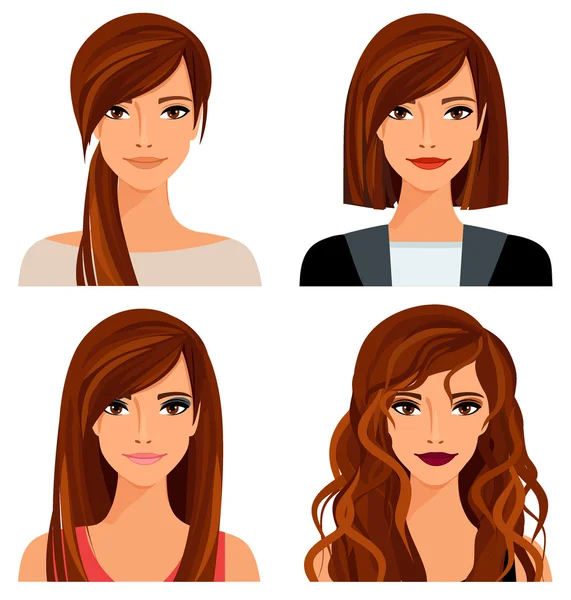 Young woman with different hairstyles and makeup — Stock Vector