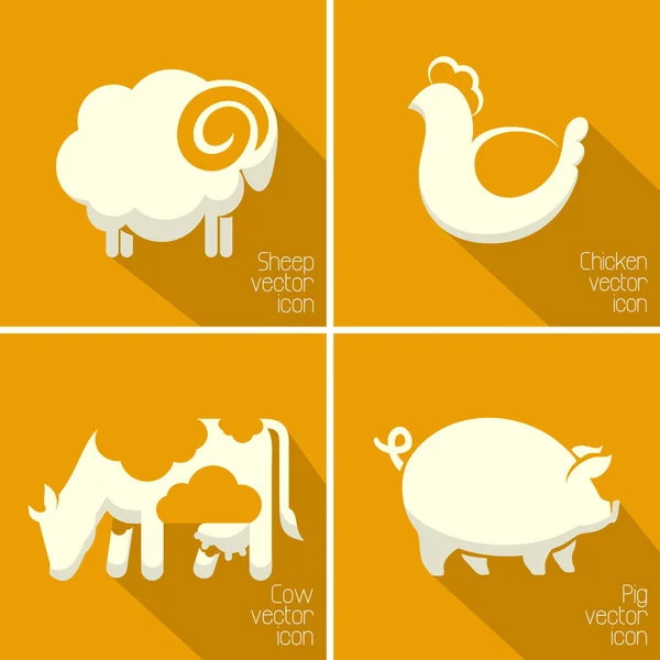 Фермерські тварини значок. Вівця, корова, свиня, курячі ікони — стоковий вектор