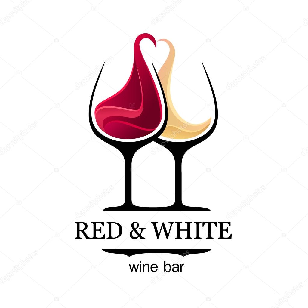 Wine bar logo template. Red and white wine glasses