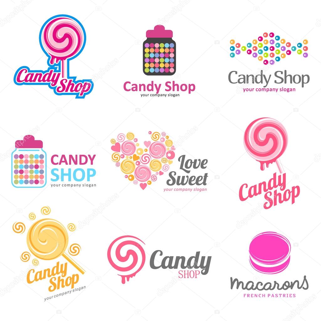 Vector set of logos for sweets, candy shop, boutique, store