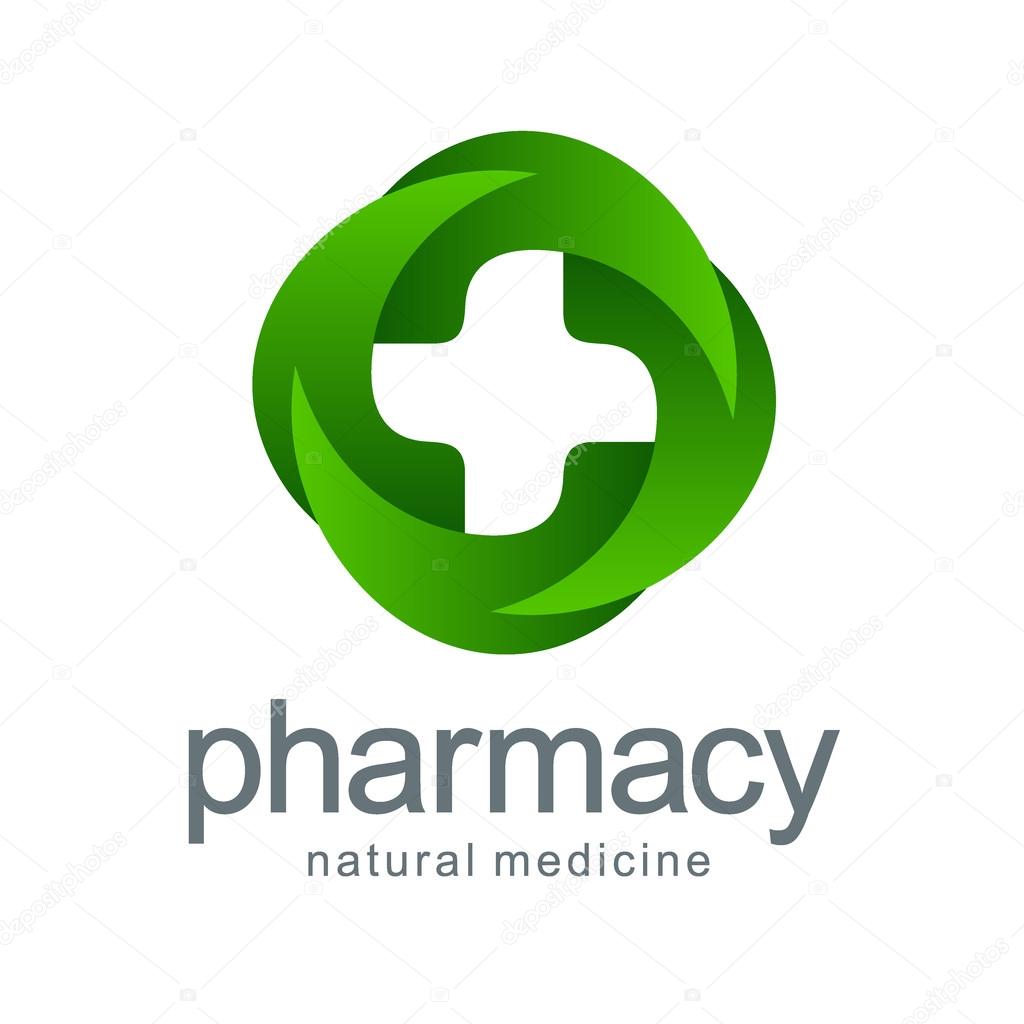 Farmacia de logotipo vectorial. Verde Cruz de las hojas ...