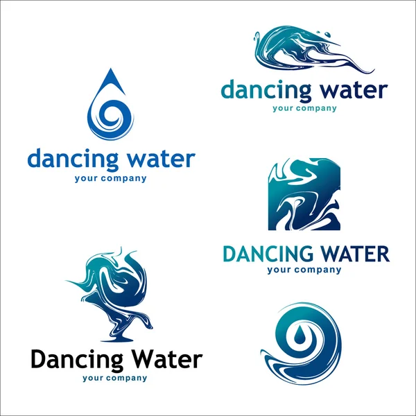 Вода и капли логотипы изолированы на белом. Набор 1. Рекомендуется компаниям, связанным с водой, минеральной водой, сантехникой, керамической плиткой, морем — стоковый вектор