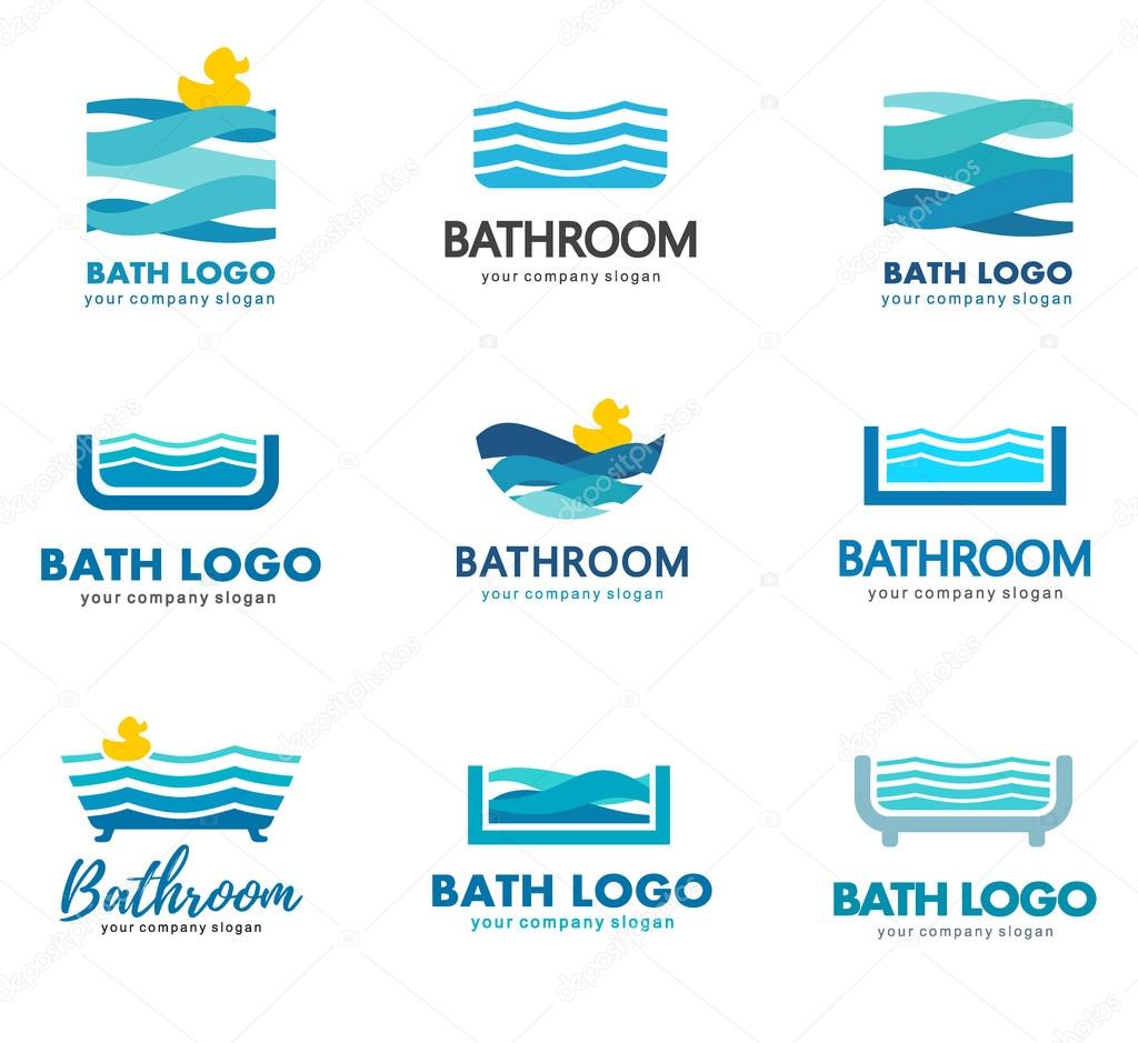A collection of logos for water, bathroom and plumbing. Water Association.