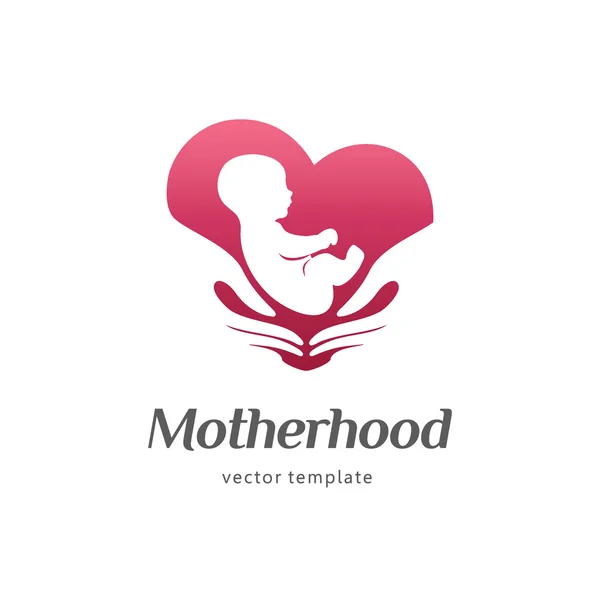 母亲、 婴儿护理、 家庭之爱、 怀孕、 生育的徽标模板 — 图库矢量图片