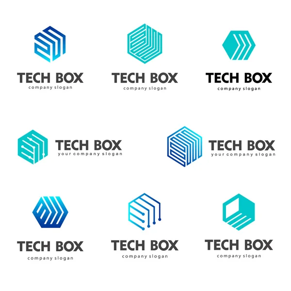 Logo-Vorlage Sechseck-Design. Tech-Box — Stockvektor
