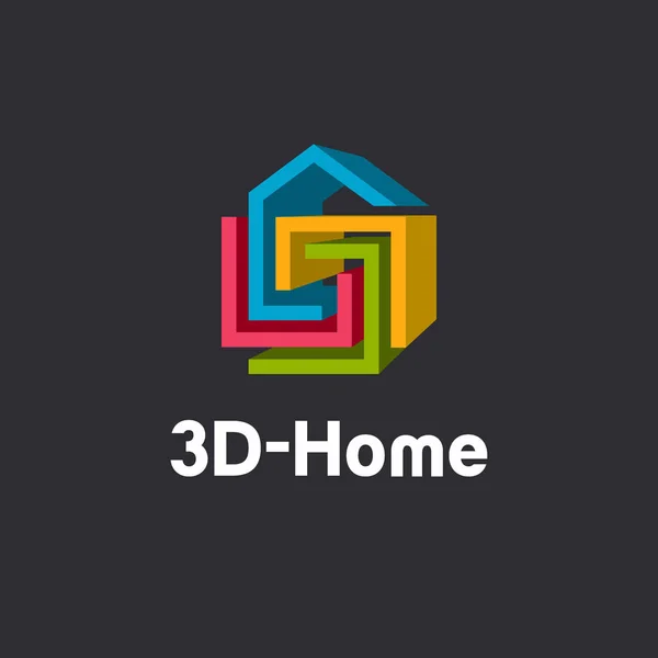 3D hem logotyp mall, 3d abstrakt geometrisk hem symbol, hus form, bygga företaget logotype — Stock vektor