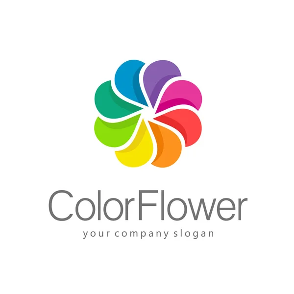 Rainbow flower balloon logo and placeholder text. Company brand concept