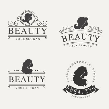 Vector vintage logo set for beauty salon, hair salon, cosmetic clipart