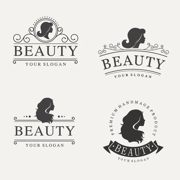 Векторний старовинний логотип набір для салону краси, перукарні, косметики — стоковий вектор