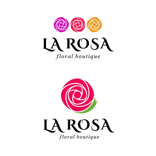 Hermosos logotipos con rosa para floristería o salón de belleza. La Rosa — Vector de stock