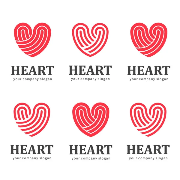 Cuore rosso - disegno del logo set vettoriale. Medicina e concetto di assistenza sanitaria. Carità e filantropia . — Vettoriale Stock