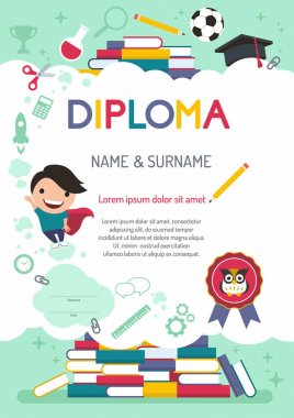 Vektör şablon çocuk diploma mezuniyet töreninde