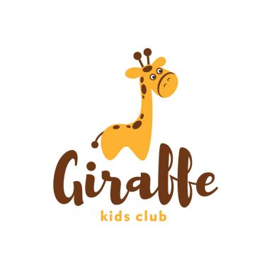 Vektör zürafa logo şablonu. Bebek hayvan. Hayvanat Bahçesi, park, rezerv, evde beslenen hayvan dükkan, çocuklar kozmetik, çocuk oyuncak mağazası. Vektör çizim