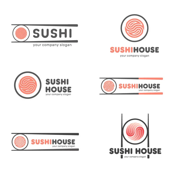 Set of vector logos for sushi. Logo design for restaurants of Japanese food — Stock Vector
