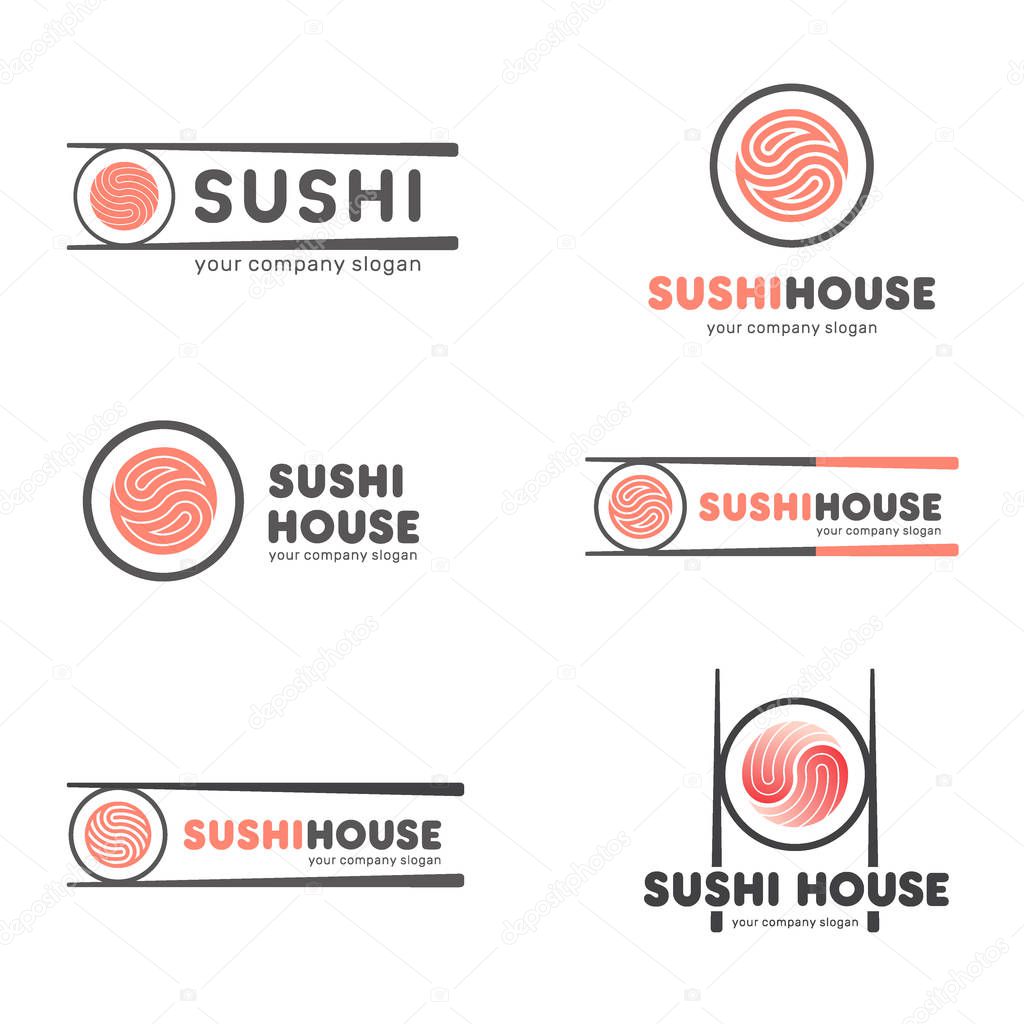 Set of vector logos for sushi. Logo design for restaurants of Japanese food