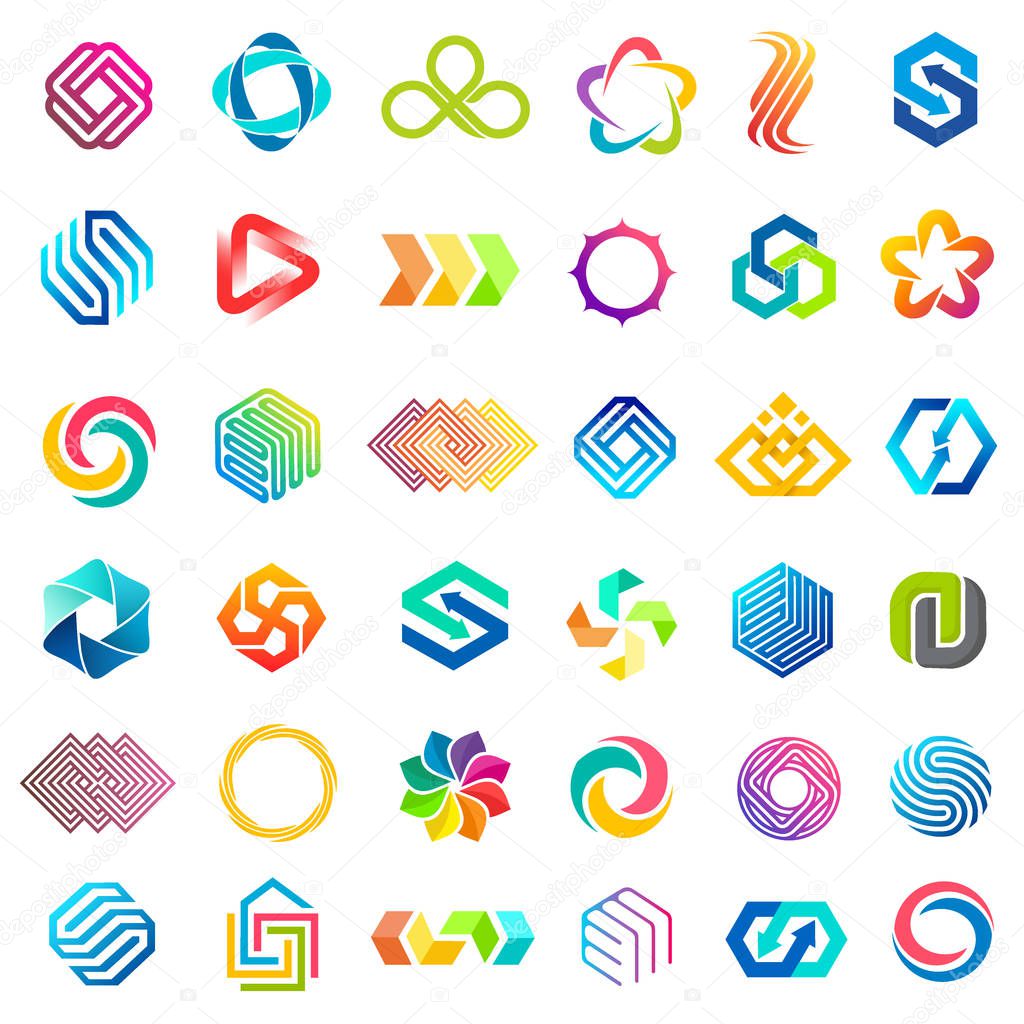 Big vector set of logo design. Unusual icons for business