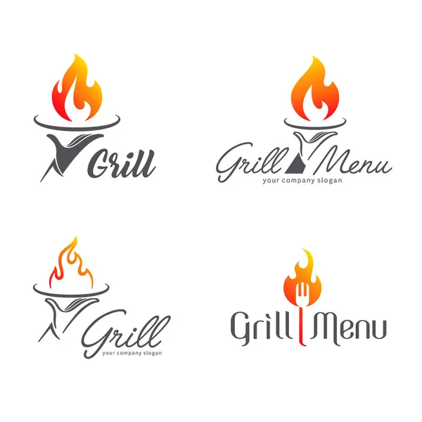 Modèle de logo vectoriel restaurant grill. Ensemble d'éléments de conception — Image vectorielle