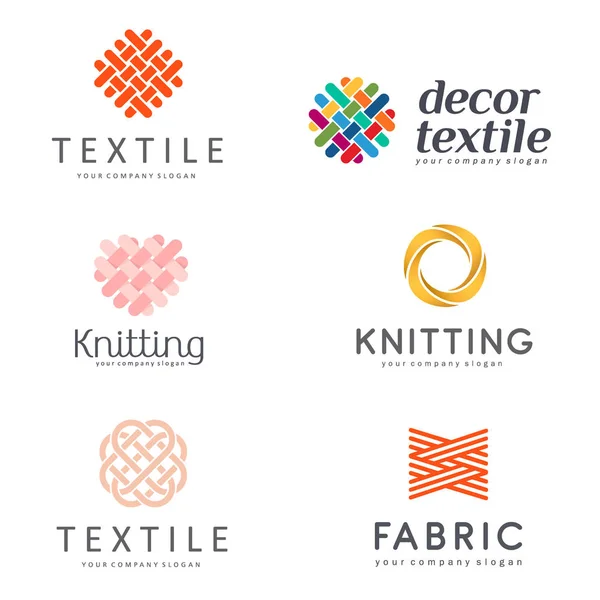 ベクトルのロゴ デザイン ショップ編むことのためのセット繊維 — ストックベクタ