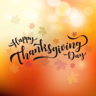 El tipografi poster ile sonbahar yaprakları Şükran günü çekilmiş. Şükran günü el yazısıyla vektör vintage tarzı hat