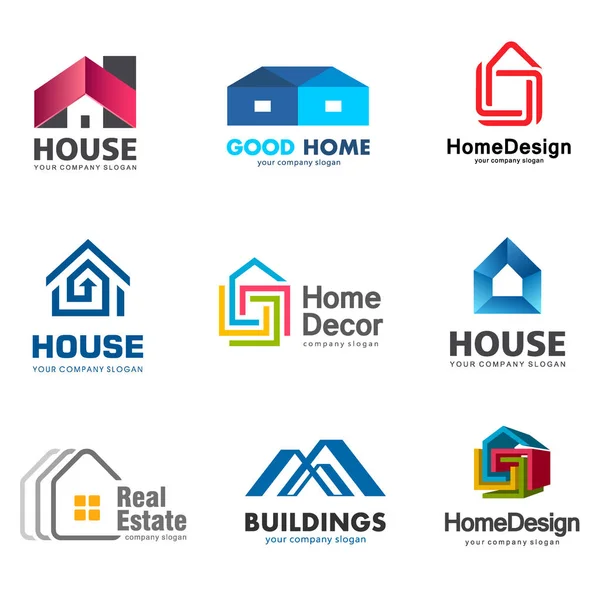Conjunto de logotipo de bienes raíces y edificios. Plantilla de logotipo de casa vectorial — Archivo Imágenes Vectoriales