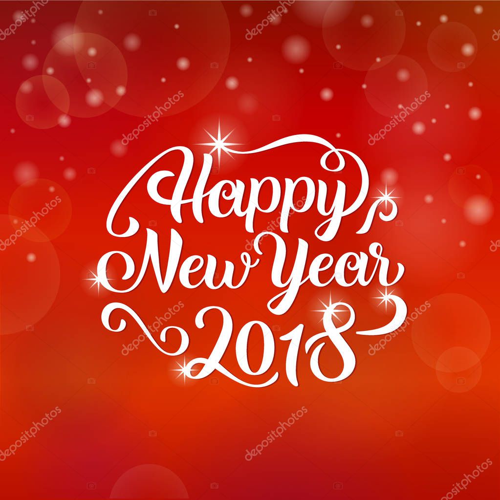 Happy New Year 2018 hand lettering text. Vector greeting card