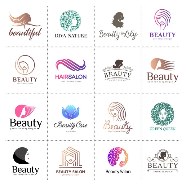 Conjunto Logotipo Vector Grande Para Salón Belleza Peluquería Cosmética — Vector de stock