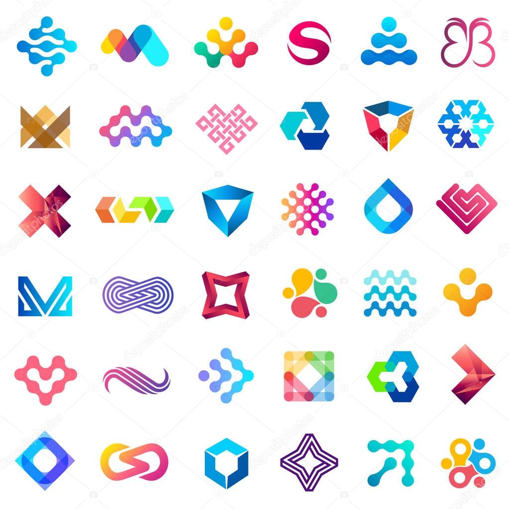 Big vector set of logo design. Unusual icons for business