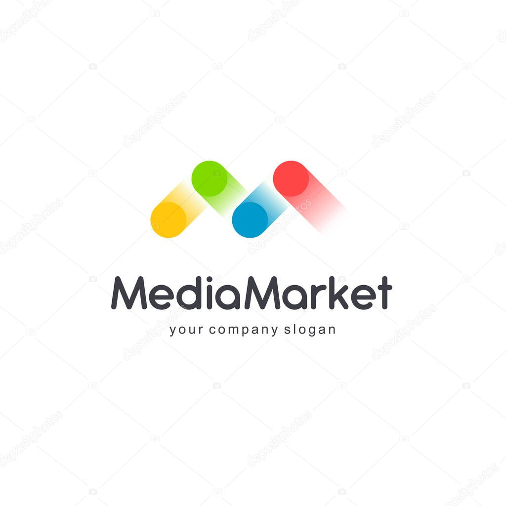 Vector logo design for business. M letter. Media sign