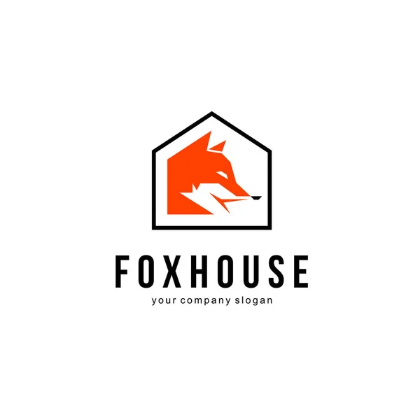 Fox Nel Modello Design Del Logo Vettoriale Della Casa — Vettoriale Stock