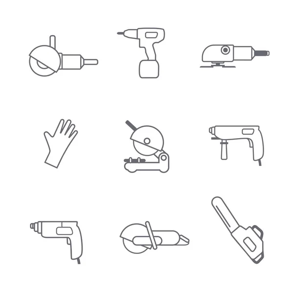 Elektrisch Gereedschap Vector Icon Set Lijn Eenvoudige Zwarte Pictogrammen Geïsoleerd — Stockvector