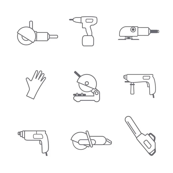 Electric Tools Vector Icon Set Line Simple Black Icons Isolated Stock Illustration