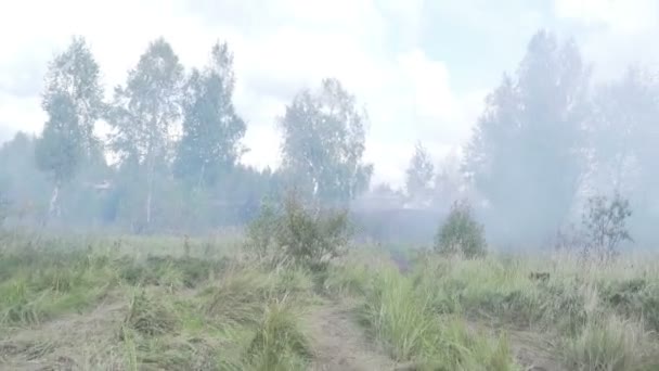 Ein gepanzerter Mannschaftstransportwagen im Rauch. der Krieg auf dem Feld. — Stockvideo