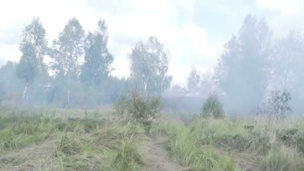 An armored personnel carrier in the smoke. The war in the field. — Αρχείο Βίντεο