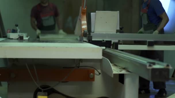 Furniture factory production and processing of sawing the wood element — Stock Video