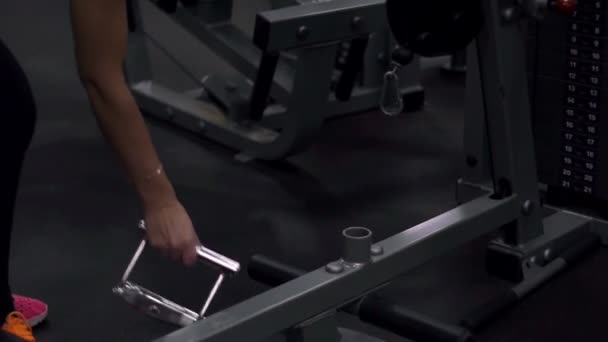 Chica rubia entrenando en el gimnasio. Mujer dedicada al fitness — Vídeo de stock