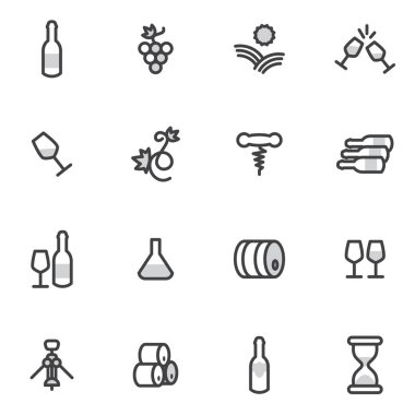 Çağdaş çizgi stil vektör içinde yapılan farklı şarap ve üzüm bağı tasarım öğeleri. logolar rozetleri